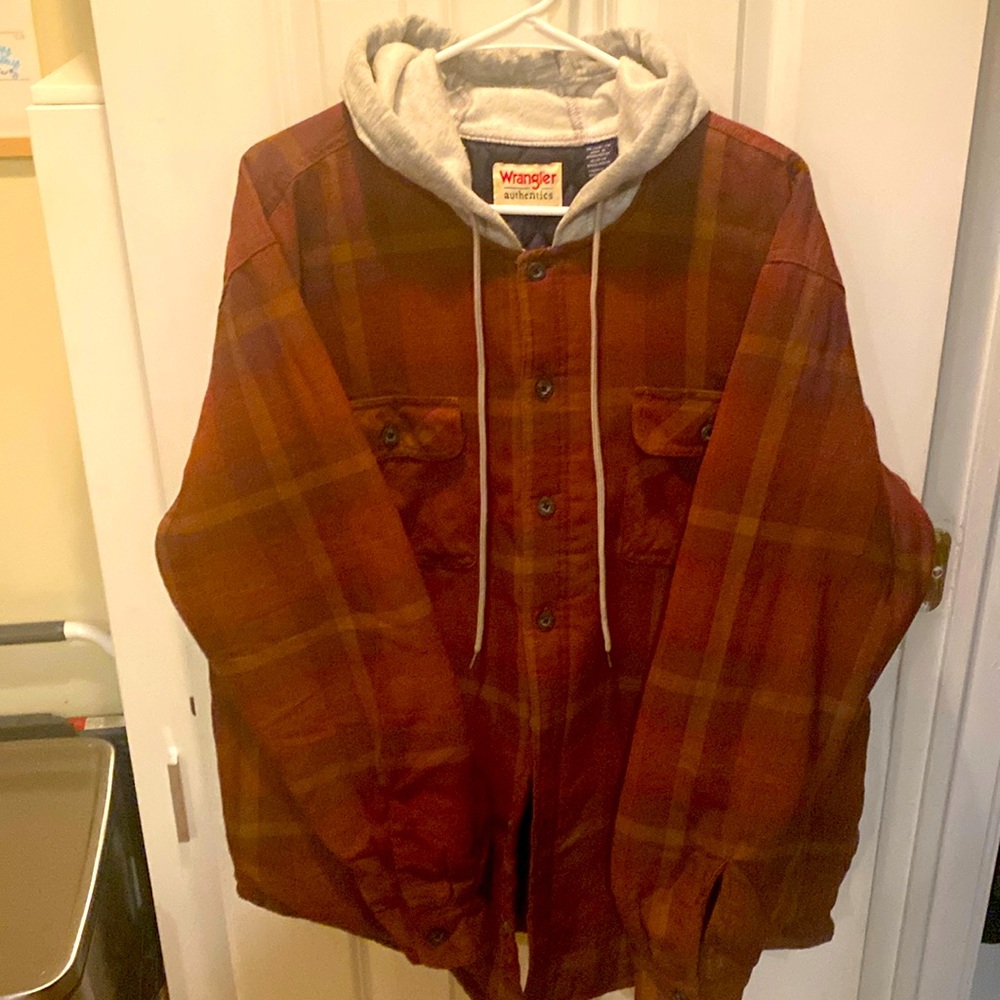 Quilted, hooded, button up shirt jacket